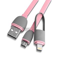 T4shops Smart Data Cable 2 in 1 Lightning & Micro USB 100cm - Pink