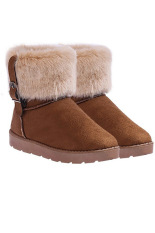Toprank Winter Warm Thickened Fur Women Flat Short Ankle Snow Boots Winter Footwear Boot Shoes ( Brown )