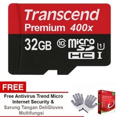 Transcend Memory Card Micro SD UHS-1 400X 32GB - Merah + Gratis Deli Gloves / Sarung Tangan Serbaguna Dan Antivirus Trend Micro