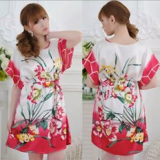 Unbranded Baju Tidur Baju Santai Wanita Polyester Printing Anggrek - Putih-Merah
