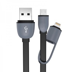 Universal 2 in 1 Duo Magic Cable Lightning and Micro USB Cable for Android / iOS - Round Split Back Model - Hitam