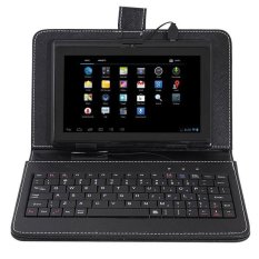 Universal Adjustable Cross Texture Leather Case with USB 2.0 Hard Key Keyboard, Suitable for 7.0 inch Tablet PC/Phablets, Black - Intl