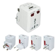 Universal All-in-one Plug AC Power Adapter Travel Wall Charger with USB Output (White) - 2 pcs - Intl