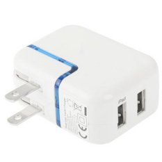 US Plug Dual USB Power Adapter for New iPad (iPad 3) / iPad 2 / iPad / iPhone 4 4S / 3GS / iPod / PDA / PS Vita / Samsung Galaxy Tab, Output DC 5V 2.1A 1A(White)