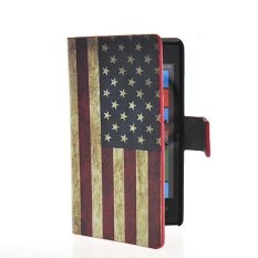 USA Flag Design Book Style PU Leather Phone Case Flip Cover Skin Shell with Card Holder and Support Function for Nokia Lumia 520