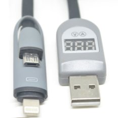 USB 2 in 1 Duo Magic Cable Lightning and Micro USB Cable with LCD for Android / iOS 8 - Hitam