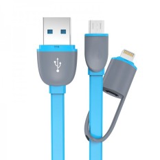 USB2 in 1 Duo Magic Cable Lightning and Micro USB Cable for Android / iOS - Round Split Back Model - Blue