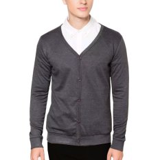 VM Sweater Cardigan Rajut Abu Tua Polos - Long Knitt