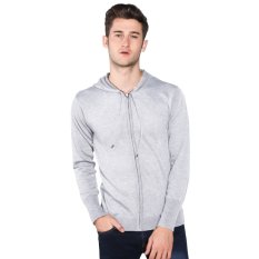 VM Sweater Long Knit Zipper Hoodie Rajut Abu Muda