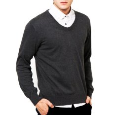 VM Sweater Polos Oblong Rajut Tangan Panjang Abu tua - Long Knitt Basic Sweater