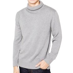 VM Sweater Rajut Polos panjang Krah Tinggi Abu Muda
