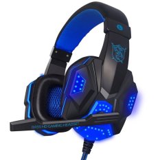With Mic LED Light 3.5mm Gaming Headphone Headset Earphone Mic Stereo Bass(Blue) - INTL