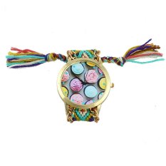 Women Ice cream Pattern Weaved Rope Band Bracelet Quartz Dial Watch Multicolor (Intl)