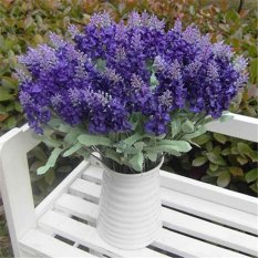 Yika 40 Heads Lavender Silk Flowers Leaf Artificial Home Wedding Decor (Deep Purple)