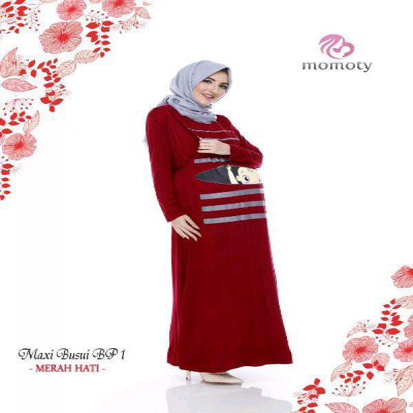 kaos hamil baju hamil dress hamil kaos panjang kaos muslim momoty ORI MAXI DREES BUSUI BP 1 MERAH HATI