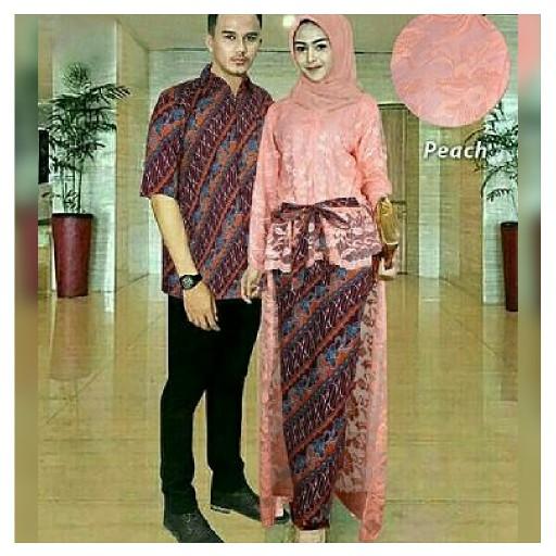 Couple Kebaya Modern Brukat Hanni Peach L Baju Muslim Pasangan Isha GL