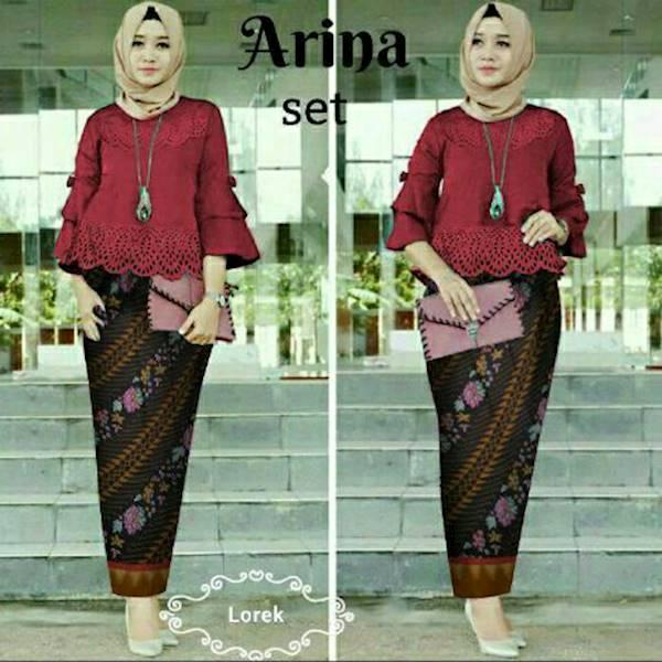 Set Arina Laser Marun Fashion Wanita Stelan Kebaya Baju Batik Wanita