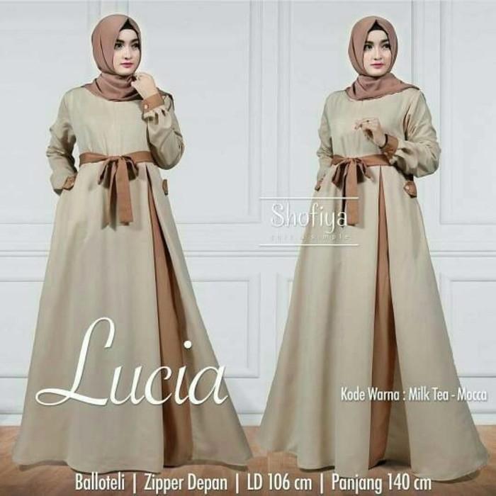 Baju Murah Wanita Gamis Maxi Lucia Dress Milktea / Grosir Baju Jumbo Syar i Kekinian Tanah Abang
