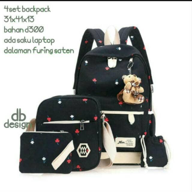 Jual PROMO Tas Ransel Sekolah Anak / Wanita Cherry 4in1 Grosir Tas Murah 2 - Hitam Promo