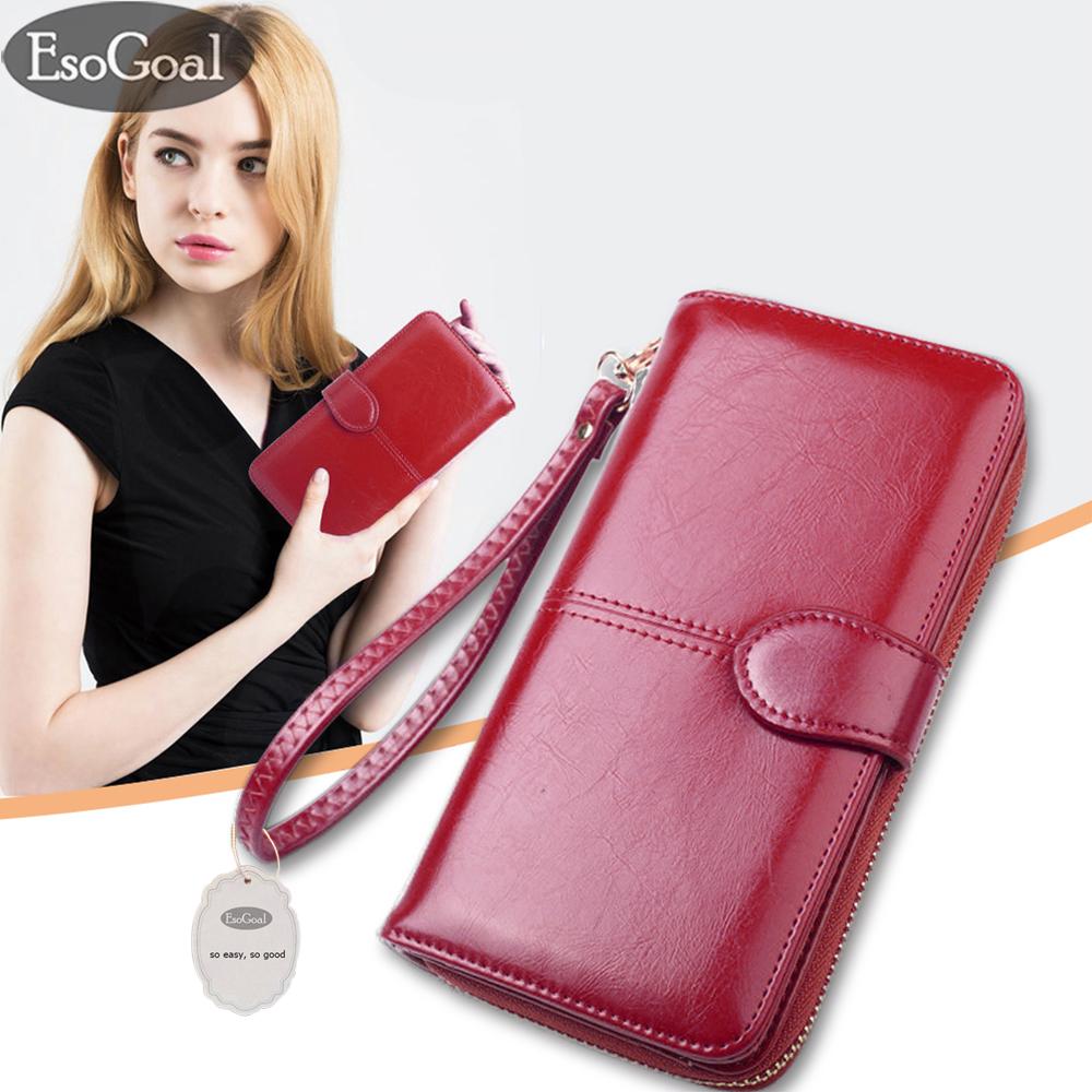 EsoGoal Dompet Wanita Dollar Price Lady Pesta PU Kulit Dompet Perempuan Wax Oil Kulit Dompet Ritsleting Panjang Bills Cion dompet