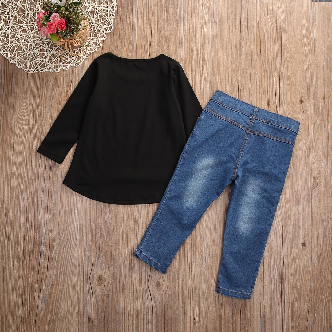 Anak-anak Bayi Perempuan Anak Hitam Terbaik Kaus + Jeans Denim Celana Pakaian Set Pakaian-Internasional Januari 2019 - 3 Anak-anak Bayi Perempuan Anak Hitam Terbaik Kaus + Jeans Denim Celana Pakaian Set Pakaian-Internasional - 3