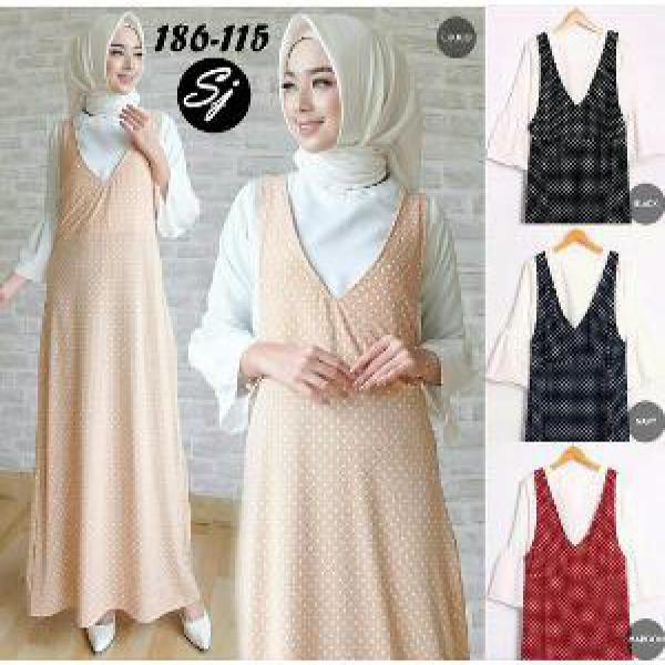 Gamis Overall Zaina Polkadot Crepe babad Dior Dres Maxi Murah Baju Muslim Balotelli Grosir wanita