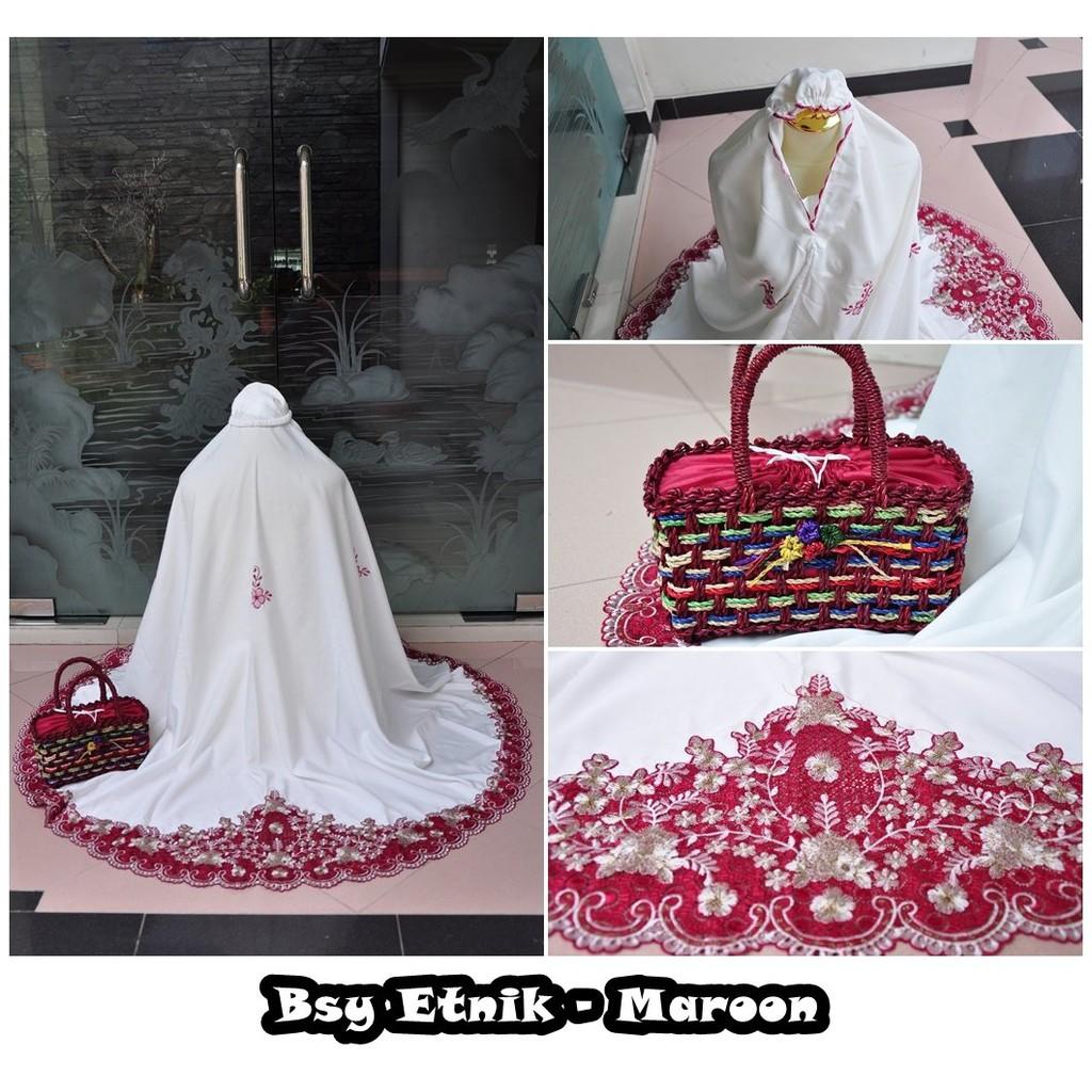 MUKENA DEWASA BSY BORDIR + TAS ETNIK PUTIH TULANG
