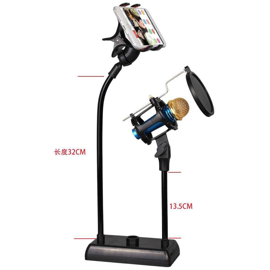 Mikrofon karaoke/Mikrofon bluetooth/Mikrofon hp/Mikrofon wireless/Mikrofon gaming/Mikrofon studio/Mikrofon laptop Flexible Stand Mikrofon dan Lazypod Smartphone Holder with Pop Filter