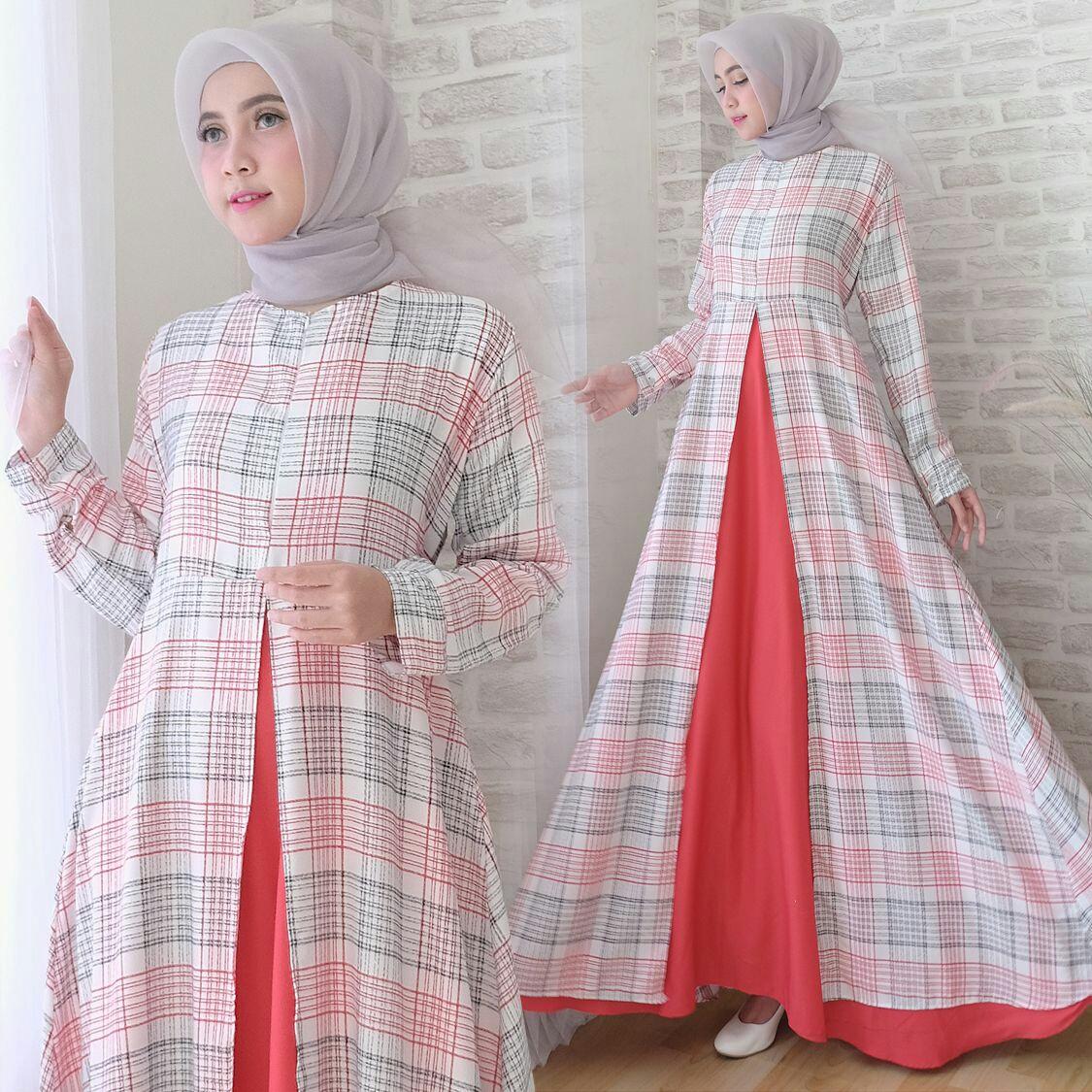 Liliana Baju Gamis Kotak Kotak Fashion Terbaru Wanita