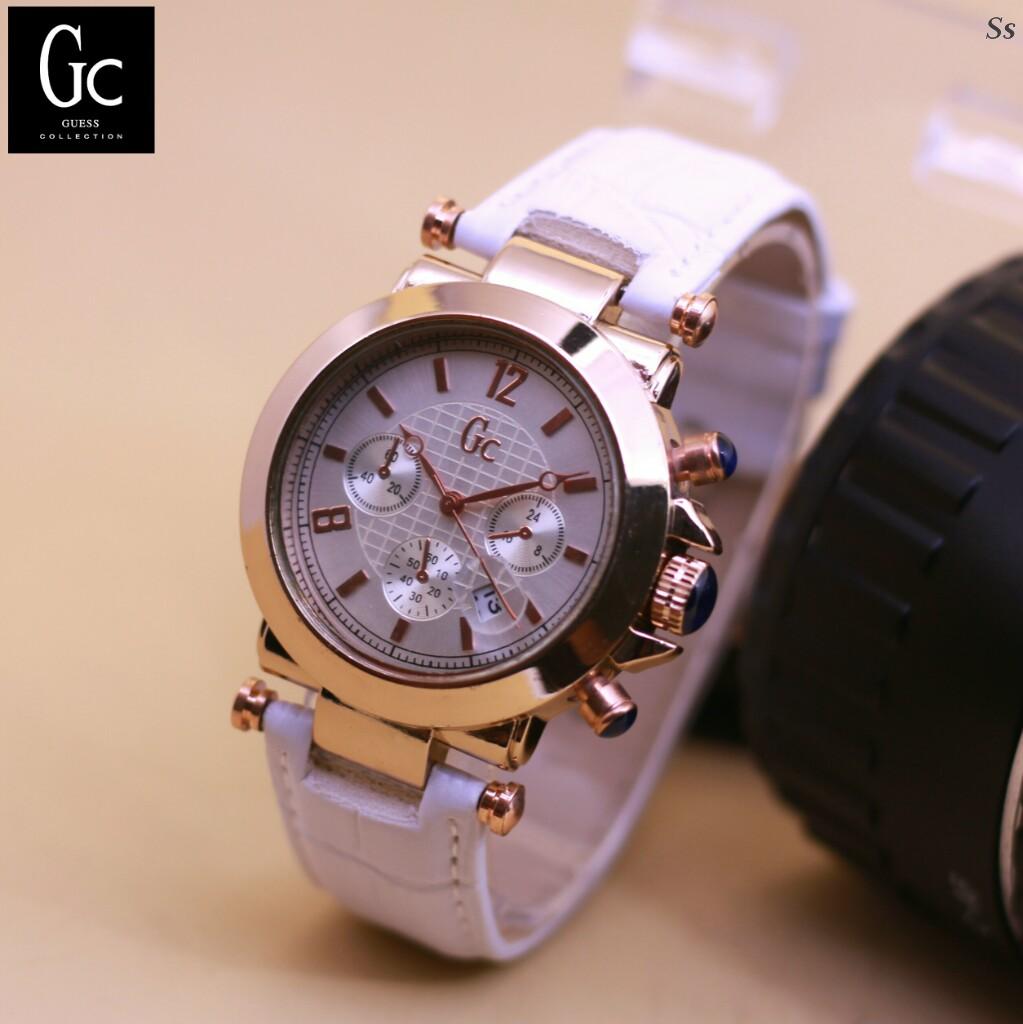 Jam Tangan Gc Monokrom - Limited Edition Elegan Mewah Series-Pria Wanita Formal Kasual Terbaru-Women Men Trendy Watch-Leather Premium Strap-Kulit Stainless Kekinian Sporty Fashionable Free 2 Sony Battery & Exclusives Box