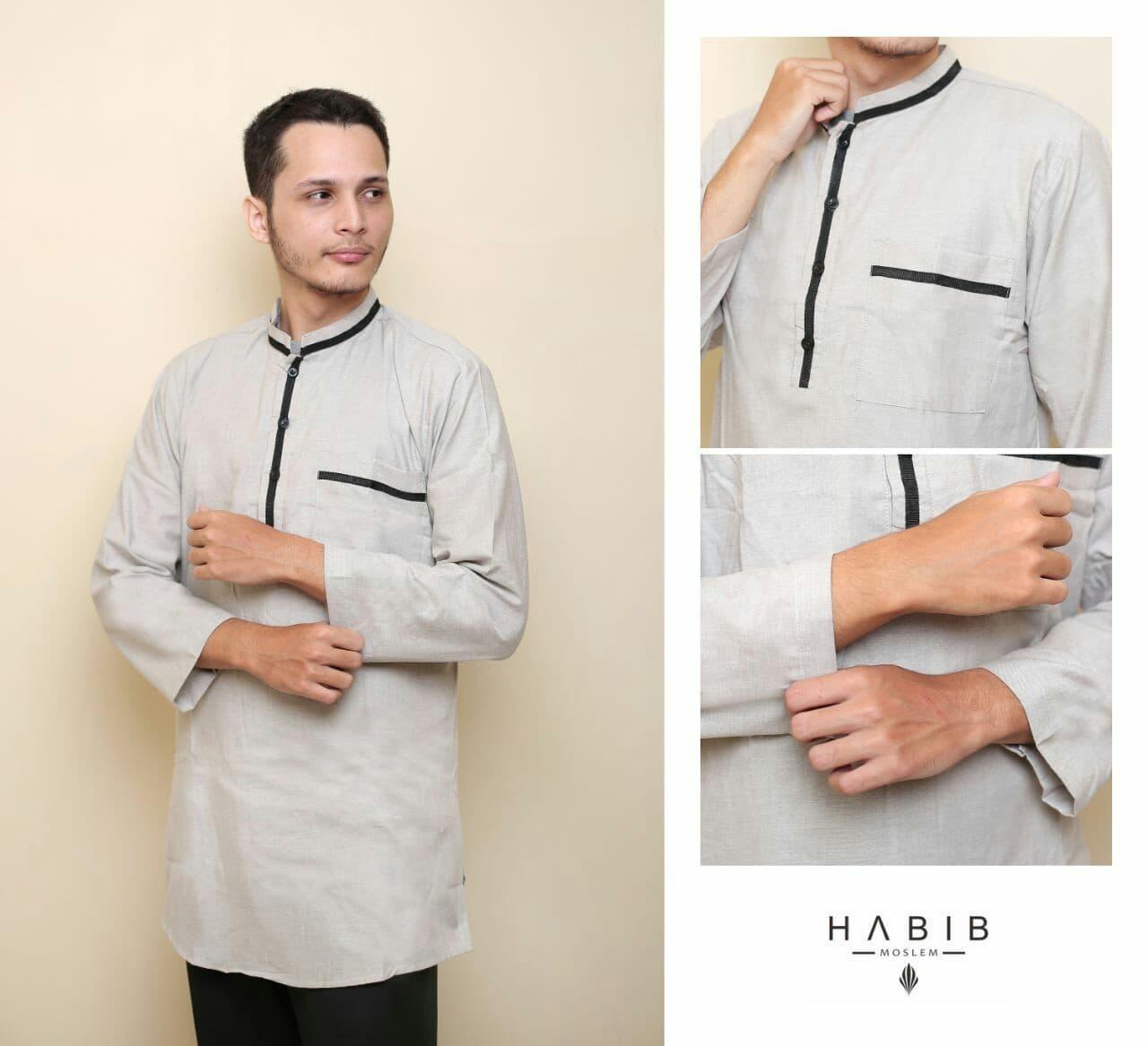 Baju Pria Kemeja Baju Koko Gaul Qurta List Habib Panjang Abu Muda