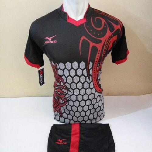 setelan olahraga kaos bola jersey futsal baju volly mizuno batik hitam merah