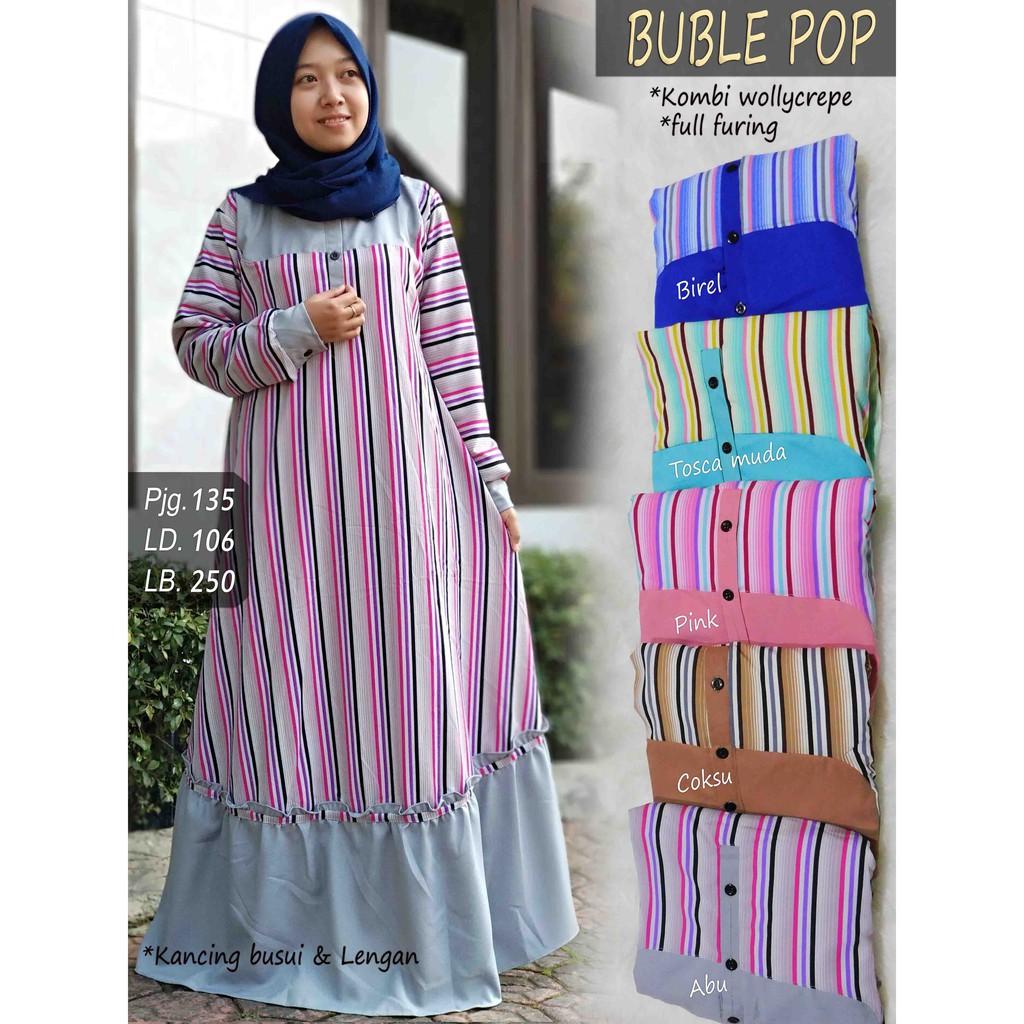 Gamis buble pop full puring kombinasi wollycrepe mint