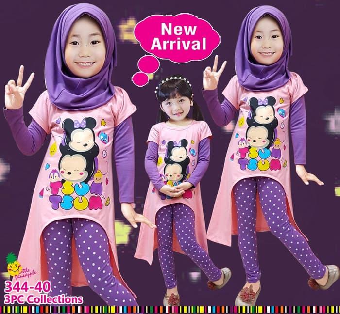 New Baju Muslim Anak Perempuan Little Pineapple LP Tsum Peach Legging Ungu