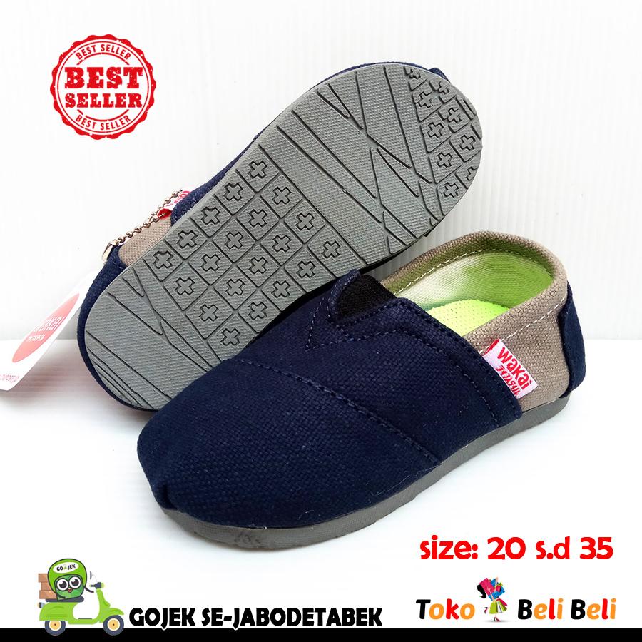 wakai sepatu slip on anak - motif Navy Abu