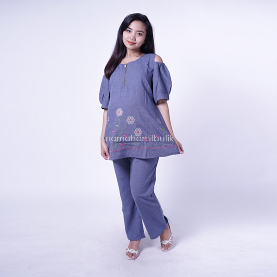 Ning Ayu Setelan Hamil Modis Cantik Motif Bordir Pundak Lengan Bolong - STD 79/ Baju Hamil Kerja / Baju Hamil Modern / Baju Hamil Lucu / Baju Hamil Modis/ Baju Hamil Murah / Baju Hamil Untuk Kerja /Baju Hamil Muslim / Baju Hamil Seksi