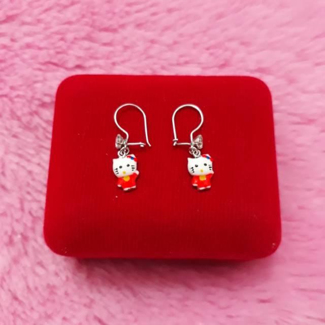 ANTING ANAK HELLO KITTY PERAK 925 LAPIS EMAS PUTIH /PERHIASAN SILVER / HK / ANTING LUCU / PERAK ASLI