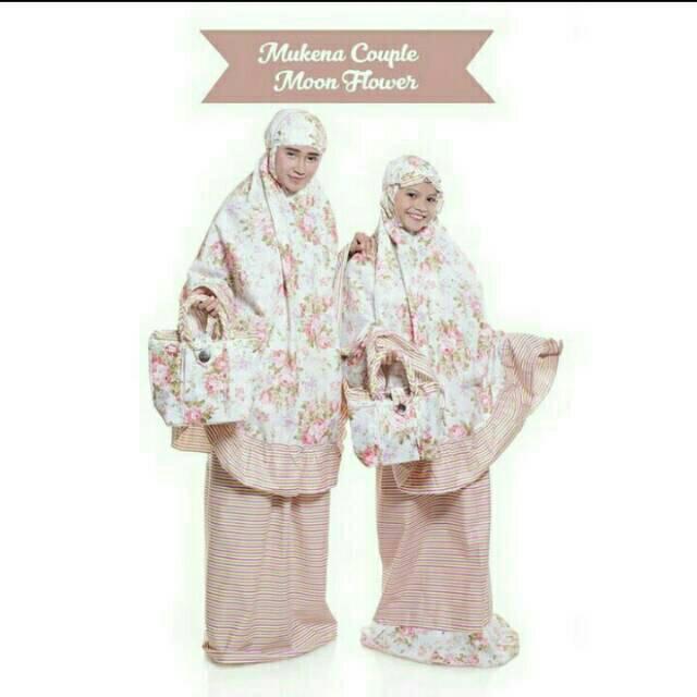 Mukena Katun Jepang Ibu Dan Anak Couple Jumbo Motif Garis Bunga Shabby Cantik Murah Anak Saja