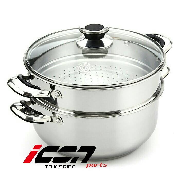 Panci Kukus serbaguna 28cm 2 Susun Stainless Steel Steamer Pan