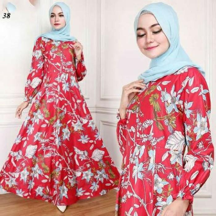 (JNH Shop) Gamis Maxy Bunga Ima Red Baju Wanita Dres Maxi 38 Merah TA