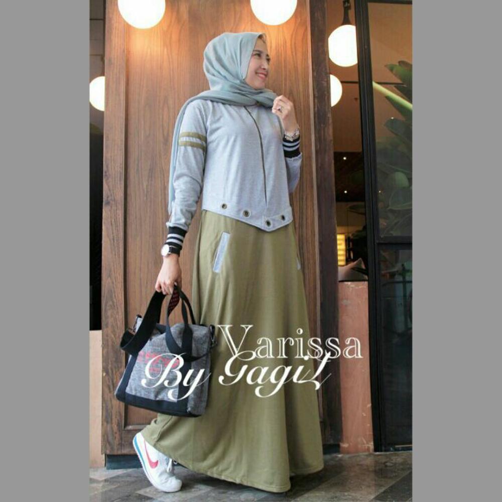 Baju Muslim Original Varissa Dress Babyterry Mix Balotelly Gamis Panjang Hijab Casual Pakaian Wanita Terbaru Tahun 2018