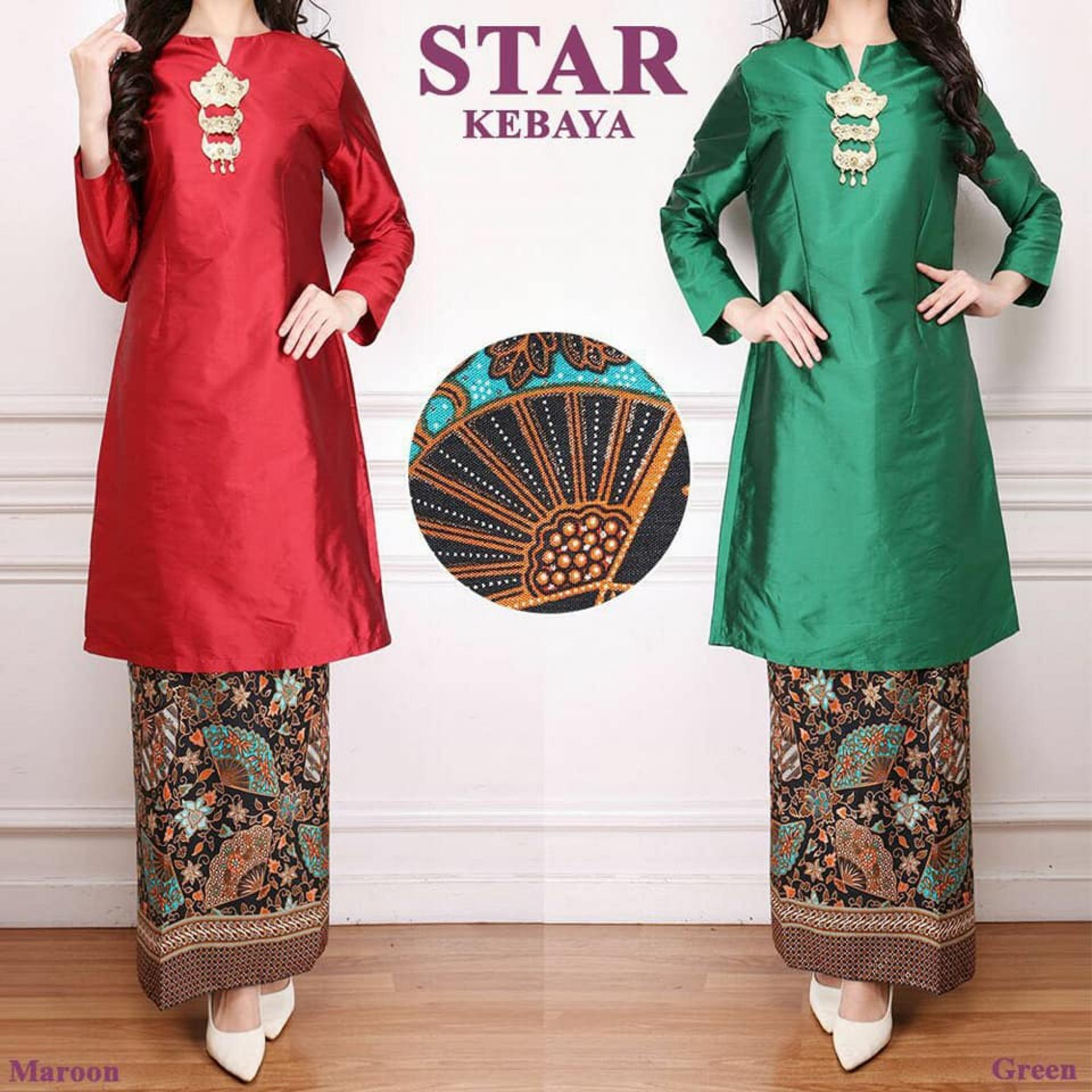 Satu Set Kebaya Baju Kurung Hijau Botol