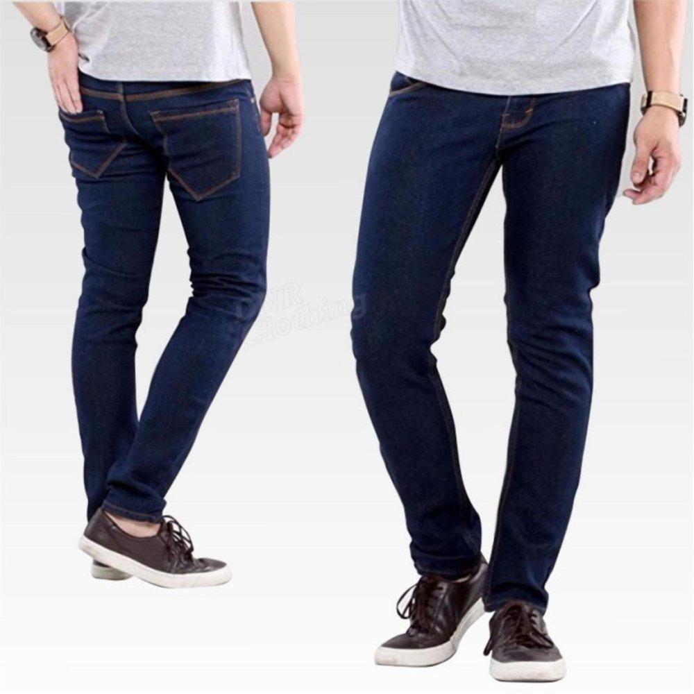 WSCollection celana biru dongker pria ber bahan soft jeans model skinny harga murah