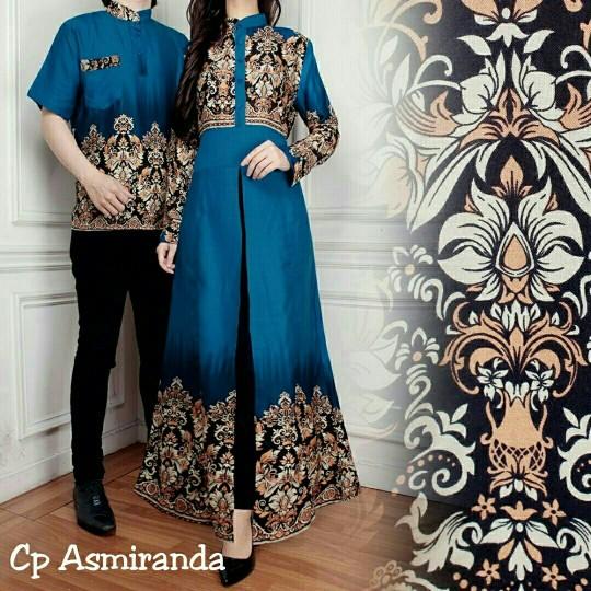 Gamis Syari Baju Batik Couple Family / Baju Batik Keluarga Cp Asmiranda Biru