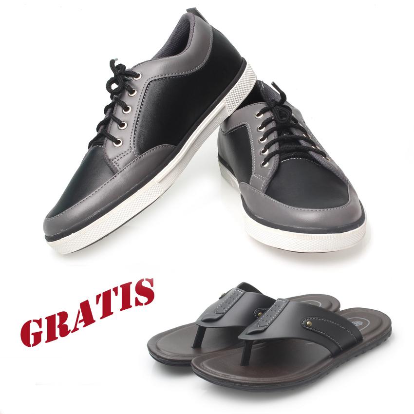 Kaiko / RK shoes /sepatu kets sneakers dan kasual pria / sepatu kasual kanvas / sepatu sneaker pria / sepatu pria / sepatu sneaker murah /sepatu pria casual /sepatu pria kasual / sepatu pria kulit K01 (hitam dan abu-abu) GRATIS sandal pria R1 hitam
