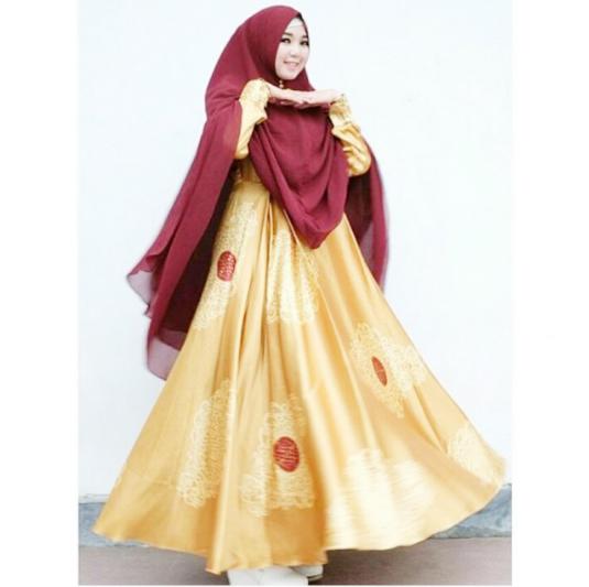 MoslemWear Syari Pesta Elegan 1 set dengan Khimar - Gamis Pesta Mewah - Baju Kondangan Muslimah - Gaun Pesta Maxmara Silk Saten Velvet - Maxy dress Hijab Jilbab Batik- ihelegancy