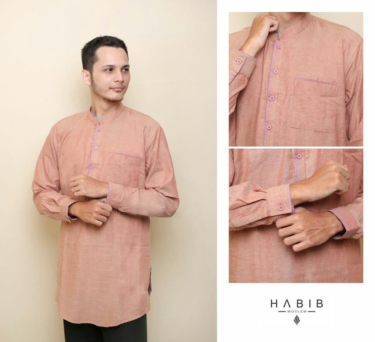 Baju Pria Kemeja Baju Koko Gaul Qurta List Habib Panjang Merah Muda List