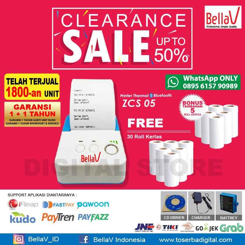 Printer Bluetooth bellav ZCS 05 support Paytren + 30 Roll kertas