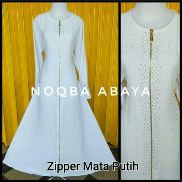 Exclusive Abaya Gamis Jubah Dress Putih Arab Saudi Zipper Mata Baju Umroh Mekkah Madinah Polos Haji S