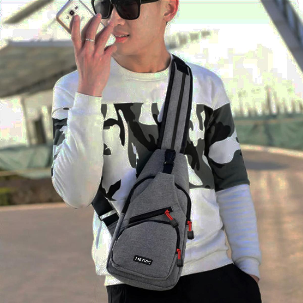 Metric Sling Bag Korea Tas Ransel Tali Satu Tas Waistbag Tas Selempang Tas Gadget Tas Smartphone Kode Artikel Mi004 Street Style Korean Design - Grey